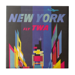 Vintage Travel Poster, Fly Twa, New York Tegeltje