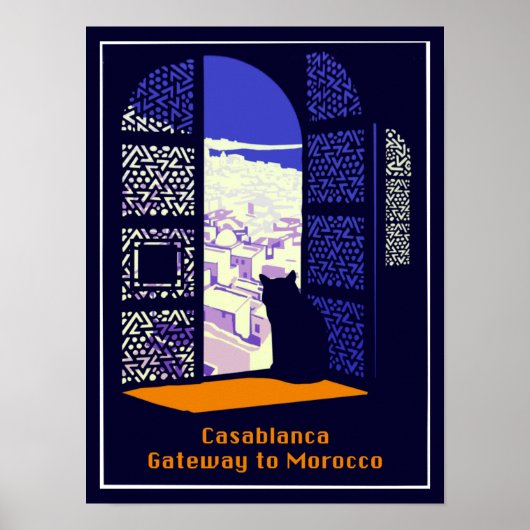 Vintage travel poster for Casablanca, Morocco. (Devant)
