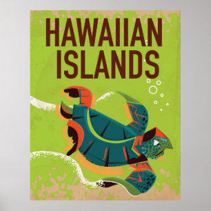Vintage Travel Poster Hawaiian Islands.