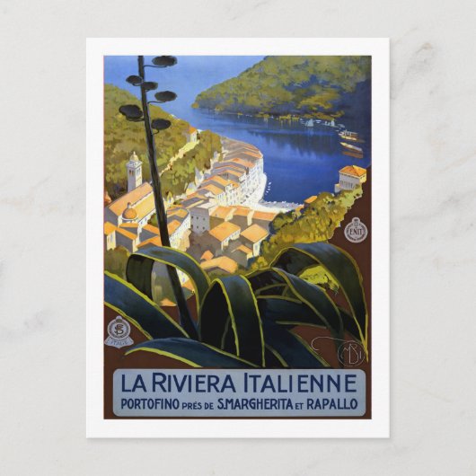 Vintage Travel Poster, Italiaans Riviera Briefkaart (Voorkant)