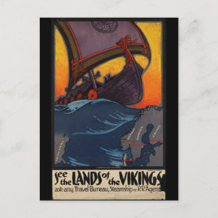 Vintage Travel Poster Land van de Vikingen Briefkaart