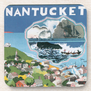 Vintage Travel Poster, Map of Nantucket Island, MA Bier Onderzetter