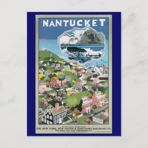 Vintage Travel Poster, Map of Nantucket Island, MA Briefkaart