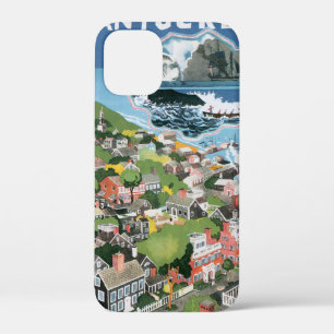 Vintage Travel Poster, Map of Nantucket Island, MA iPhone 12 Mini Hoesje