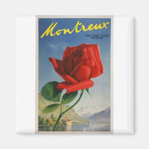 Vintage Travel Poster Montreux Zwitserland Roos Magneet