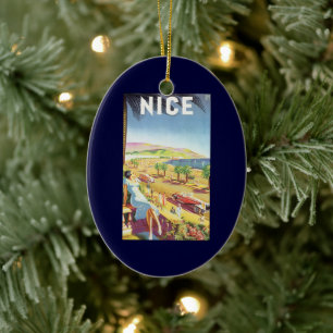 Vintage Travel Poster, Nice, Frankrijk Keramisch Ornament