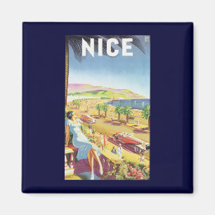 Vintage Travel Poster, Nice, Frankrijk, Riviera Magneet
