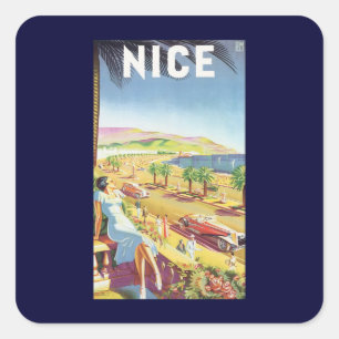 Vintage Travel Poster, Nice, Frankrijk Vierkante Sticker