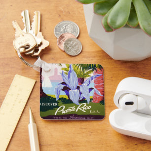 Vintage Travel Poster, ontdek Puerto Rico! Sleutelhanger