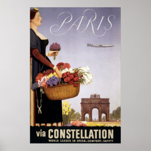 Vintage Travel Poster, Parijs via Constellation Poster