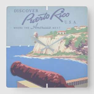 Vintage Travel Poster Promoting Puerto Rico Vierkante Klok