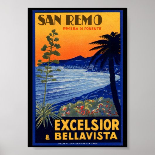 Vintage Travel Poster, San Remo Excelsior Italië Poster (Voorkant)