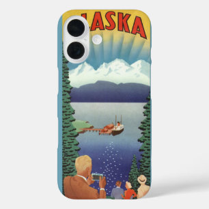 Vintage Travel Poster, Schilderachtig Alaska Lands iPhone 16 Hoesje