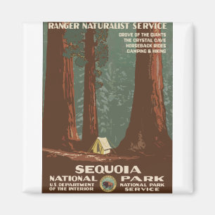 Vintage Travel Poster Sequoia Nationaal Park Camp Magneet