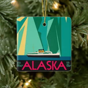 Vintage Travel Poster, Taku Glacier, Alaska Keramisch Ornament
