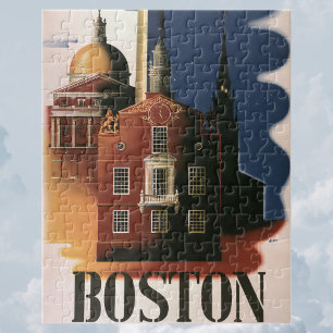Vintage Travel Poster uit Boston, Massachusetts Legpuzzel