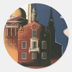 Vintage Travel Poster uit Boston, Massachusetts Ronde Sticker
