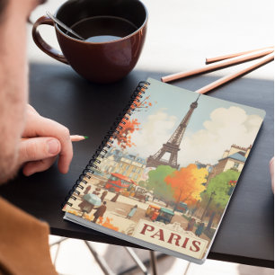 Vintage Travel Poster van de Parijse Eifeltoren Notitieboek