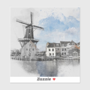 Vintage Travel Poster van Nederland en molen Sticker
