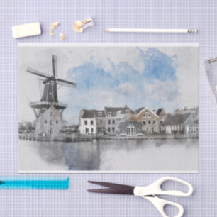Vintage Travel Poster van Nederland en molen Tissuepapier