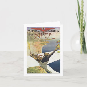 Vintage Travel Poster, vliegtuig boven Nice Frankr Kaart