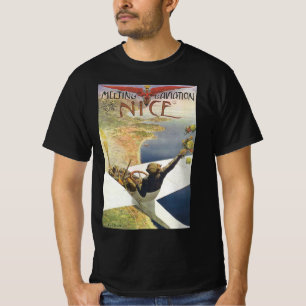 Vintage Travel Poster, vliegtuig boven Nice Frankr T-shirt