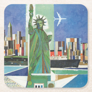 Vintage Travel Poster voor American Airlines Vierkante Kartonnen Onderzetter