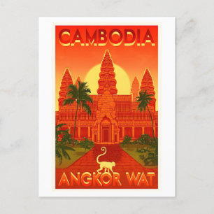 Vintage Travel Poster voor Angkor Wat Briefkaart