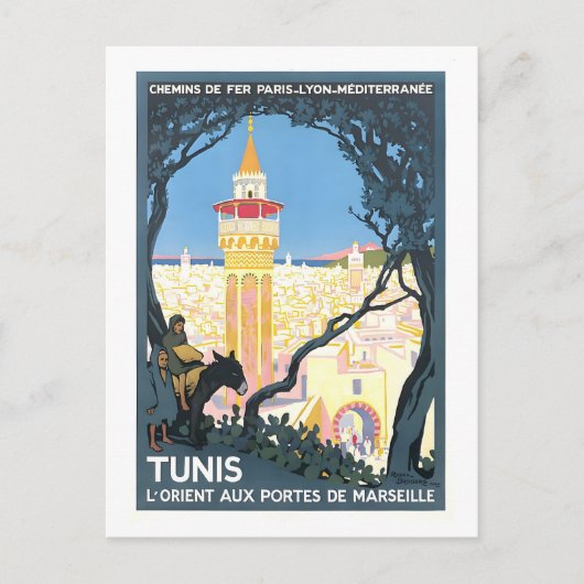 Vintage Travel Poster voor Tunis, Tunesië, Briefkaart (Voorkant)