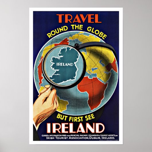 Vintage Travel round the Wereldbol See Ireland Poster (Voorkant)