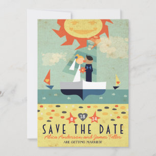 Vintage Travel Sailboat Beach Weddenschap Save Dat Save The Date