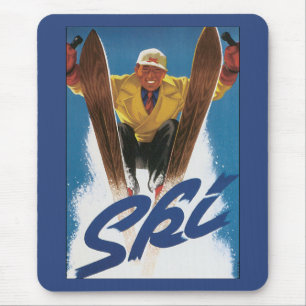 Vintage Travel, Sportskier Skiing in wintersneeuw Muismat