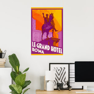 Vintage Travel, Statue Le Grand Hotel Roma, Italië Poster