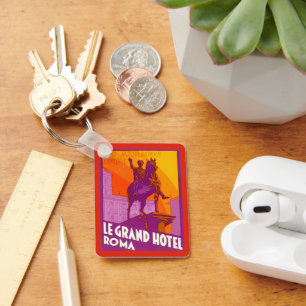 Vintage Travel, Statue Le Grand Hotel Roma, Italië Sleutelhanger
