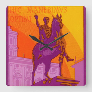 Vintage Travel, Statue Le Grand Hotel Roma, Italië Vierkante Klok