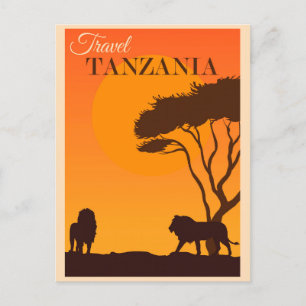 Vintage Travel Tanzania Africa Lion Briefkaart