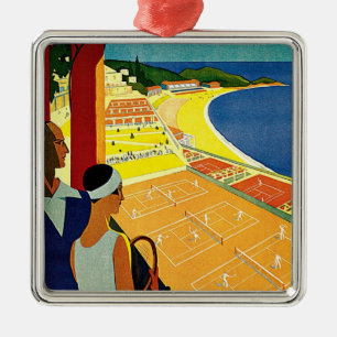 Vintage Travel, Tennis, Sport, Monte Carlo Monaco Metalen Ornament