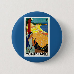 Vintage Travel, Tennis, Sport, Monte Carlo Monaco Ronde Button 5,7 Cm