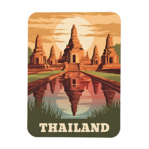 Vintage Travel Thailand Boeddhistische Tempel Zons Magneet