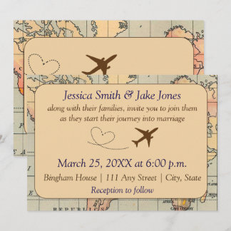 Vintage, Travel Themed Wedding Invite Kaart