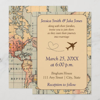 Vintage, Travel Themed Wedding Invite Kaart