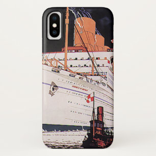 Vintage Travel Transportation Cruise Ship at Night iPhone X Hoesje