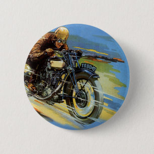 Vintage Travel Transportation, Racing Motorcycle Ronde Button 5,7 Cm
