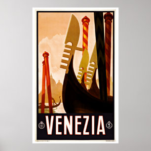 Vintage Travel Venezia Italië Gondola Boat Poster