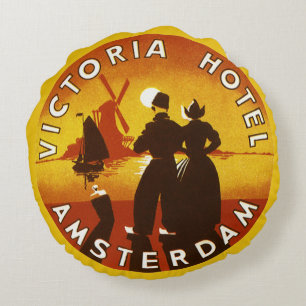 Vintage Travel, Victoria Hotel, Amsterdam, Holland Rond Kussen