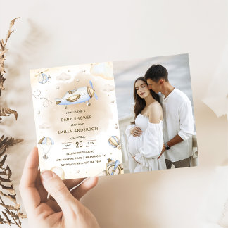 Vintage Travel Vliegtuig Baby shower Party Foto Kaart