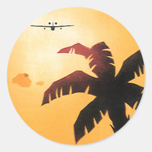 Vintage Travel, vliegtuig over Hawaiian Ronde Sticker