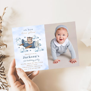 Vintage Travel Vliegtuig Verjaardagsfeestfoto Kaart