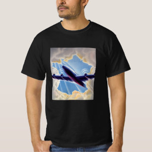 Vintage Travel, vliegtuig vliegend in wolken in Sk T-shirt