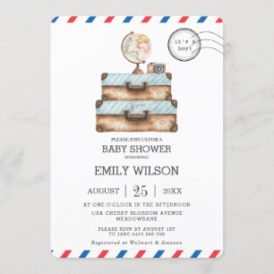 Vintage Travel Voyage Adventure Baby shower Boy Kaart